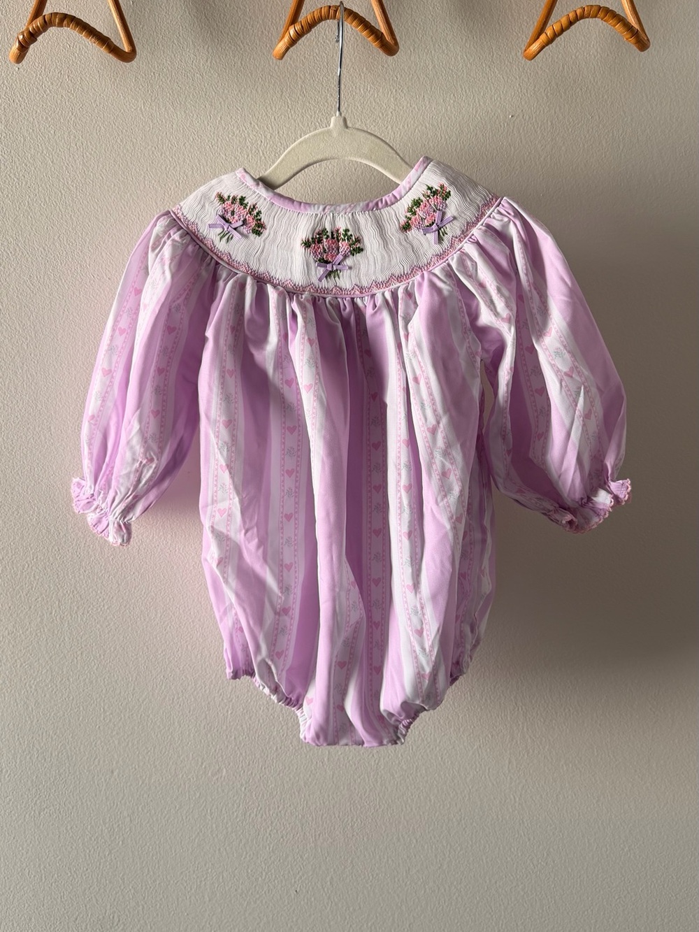 Poppy Kids Co Hand-Smocked Lavender Floral Baby One-Piece
